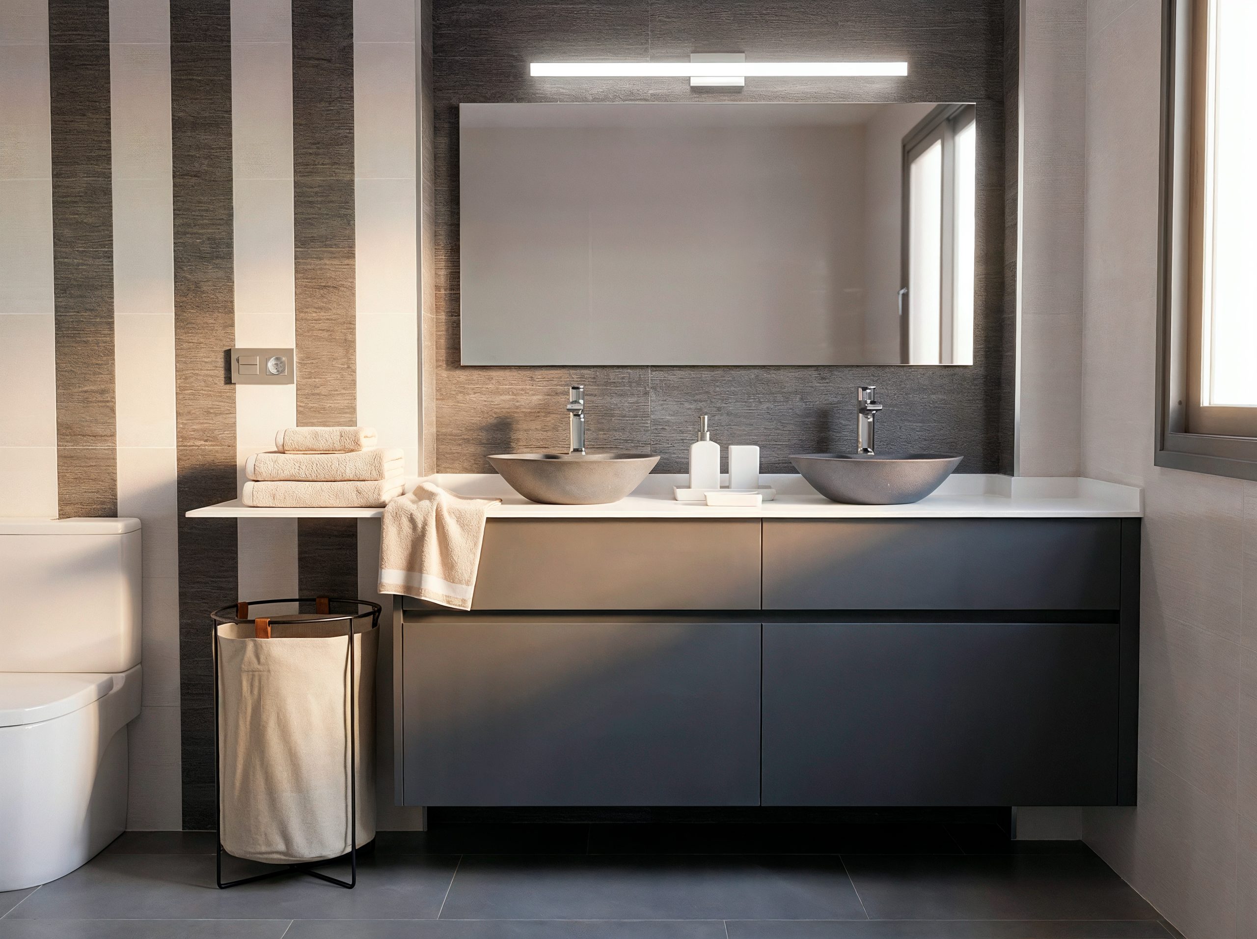 Mueble de baño lacado en RAL con cuatro cajones y lavabo sobre encimera