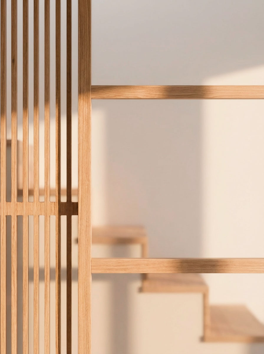 Puerta corredera de madera con solución de escalón