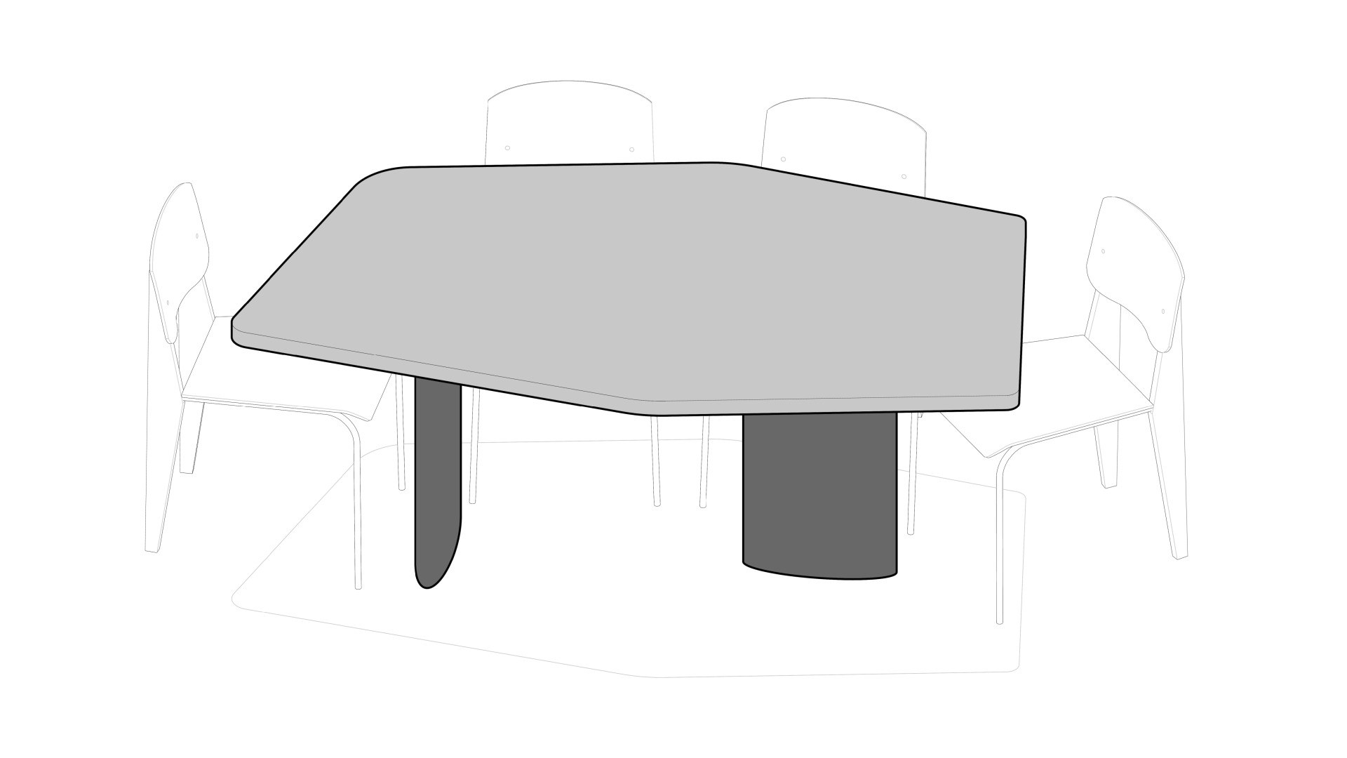 Perspectiva de la mesa de forma libre con una silla